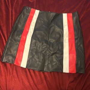 Black leather racing stripe mini skirt